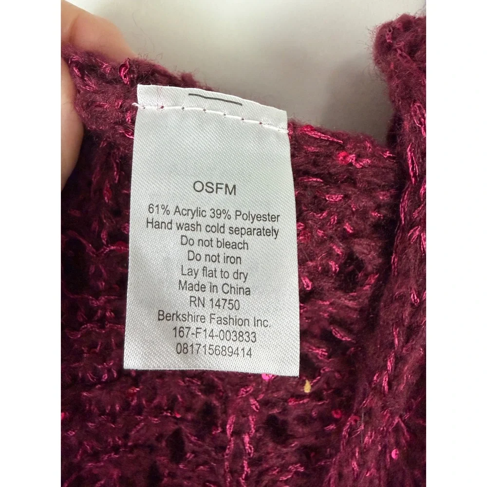 Berkshire‎ Fashion Burgundy Sequin Open Knit Infinity Scarf Wine Red OSFM